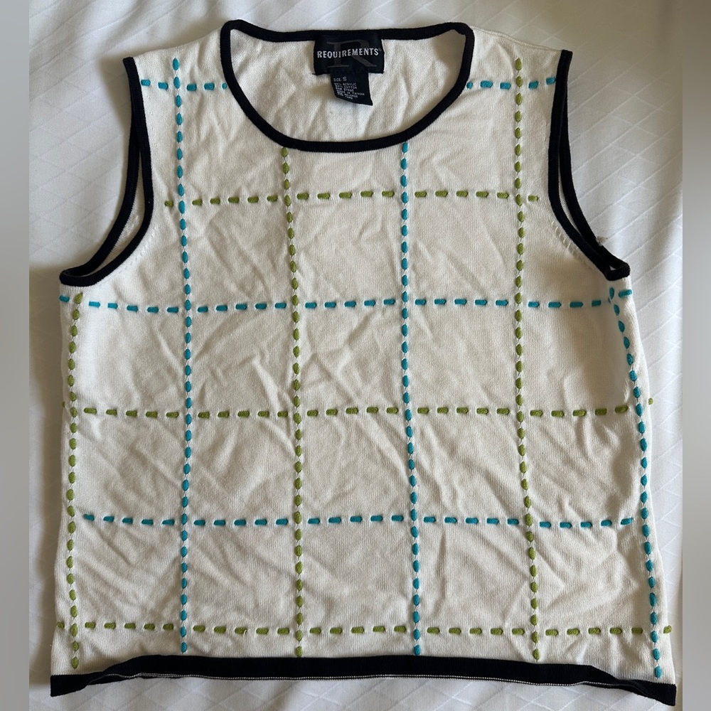 Requirements Cream Tank Top with Green and Blue Accents